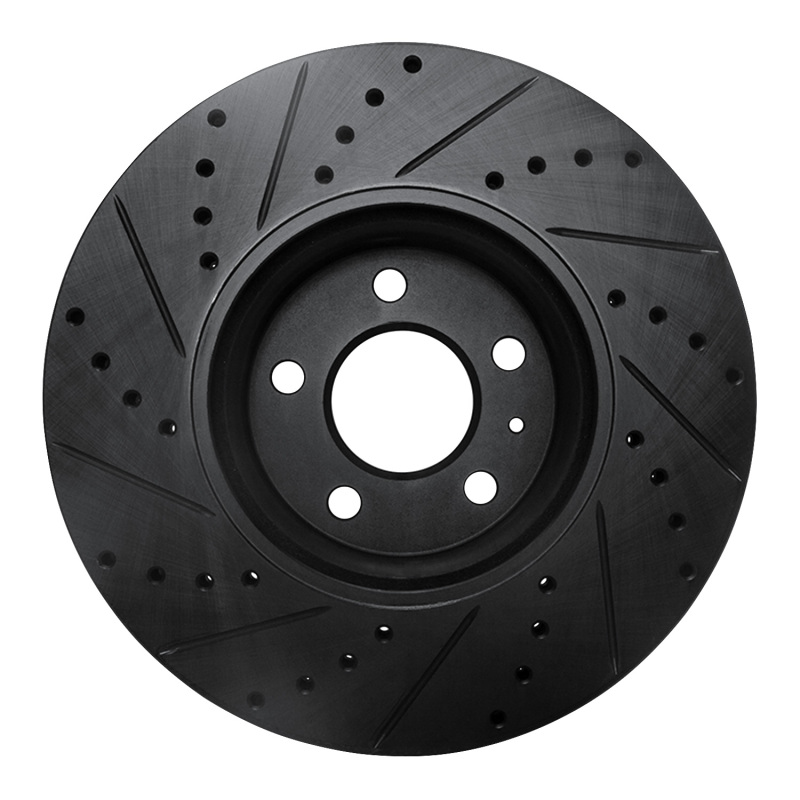 Audi A4 Brake Rotor (1) - Front Right - R1 Concepts - Drilled & Slotted - Black - `11-`17